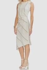 $139 Vince Camuto Women's White Printed Ruched Sleeveless Bodycon Dress Size 4