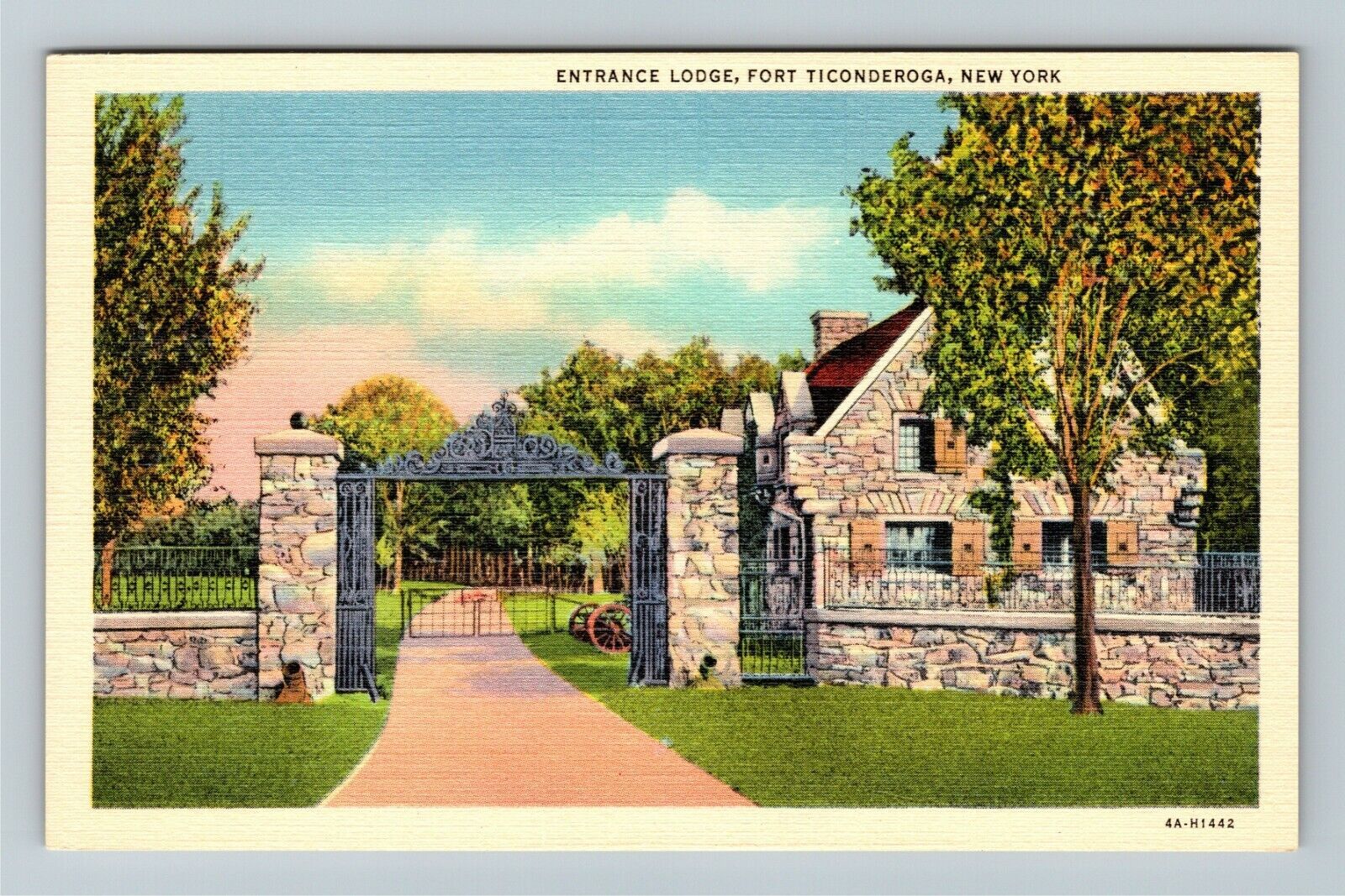 Fort Ticonderoga NY-New York, Entrance Lodge Vintage Souvenir Postcard