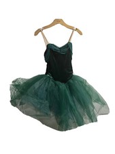 Weissman Dance Costume Velvet Leotard Size MA Dark Green Lace Tutu W/Adj. Straps