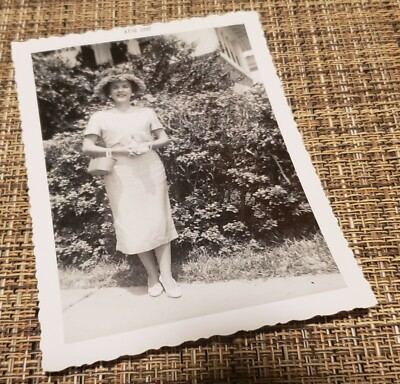 Vintage 50's Photo Lovely Woman Dress and Hat Purse Pearls Church Lady 1957  | eBay