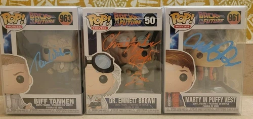 Back to the Future signed Funko Pop Set Marty, Doc Brown, Biff RARE w/ COA