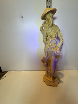 Vintage Asian Man Figurine Resin Hand Made Art Statue 14.5'' tall MCM