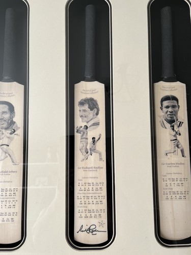 Hand Signed Cricketing Knights Mini Bat Display Hadlee Sobers & Weekes C.O.A - Picture 8 of 22