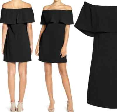 nwt CHARLES HENRY Dress XS x-small Black Off Shoulder Short Mini Lined Crepe NEW
