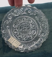 Rare 1850s Sandwich Glass Cup Plate Flint Glass Real Deal ACORN MERCANTILE SHIP