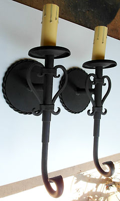 PAIR 1920S STYLE HAND MADE WROUGHT IRON SPANISH REVIVAL MISSION WALL SCONCE LAMP