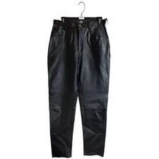 Vintage Posted Black Smooth Leather Raw Hem Lined Motorcycle Pants Womens 9/30