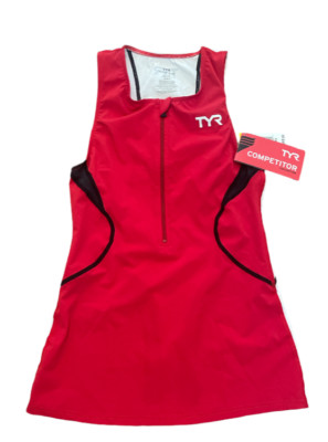 TYR Triathlon Women's XS Red Tank Singlet Front Zip With Bra Tri COMPETITOR New