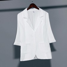 Kunst Leinen Mantel Anzug Blazer Jacke Strickjacke Top Dünn Büro Damen Work Wear