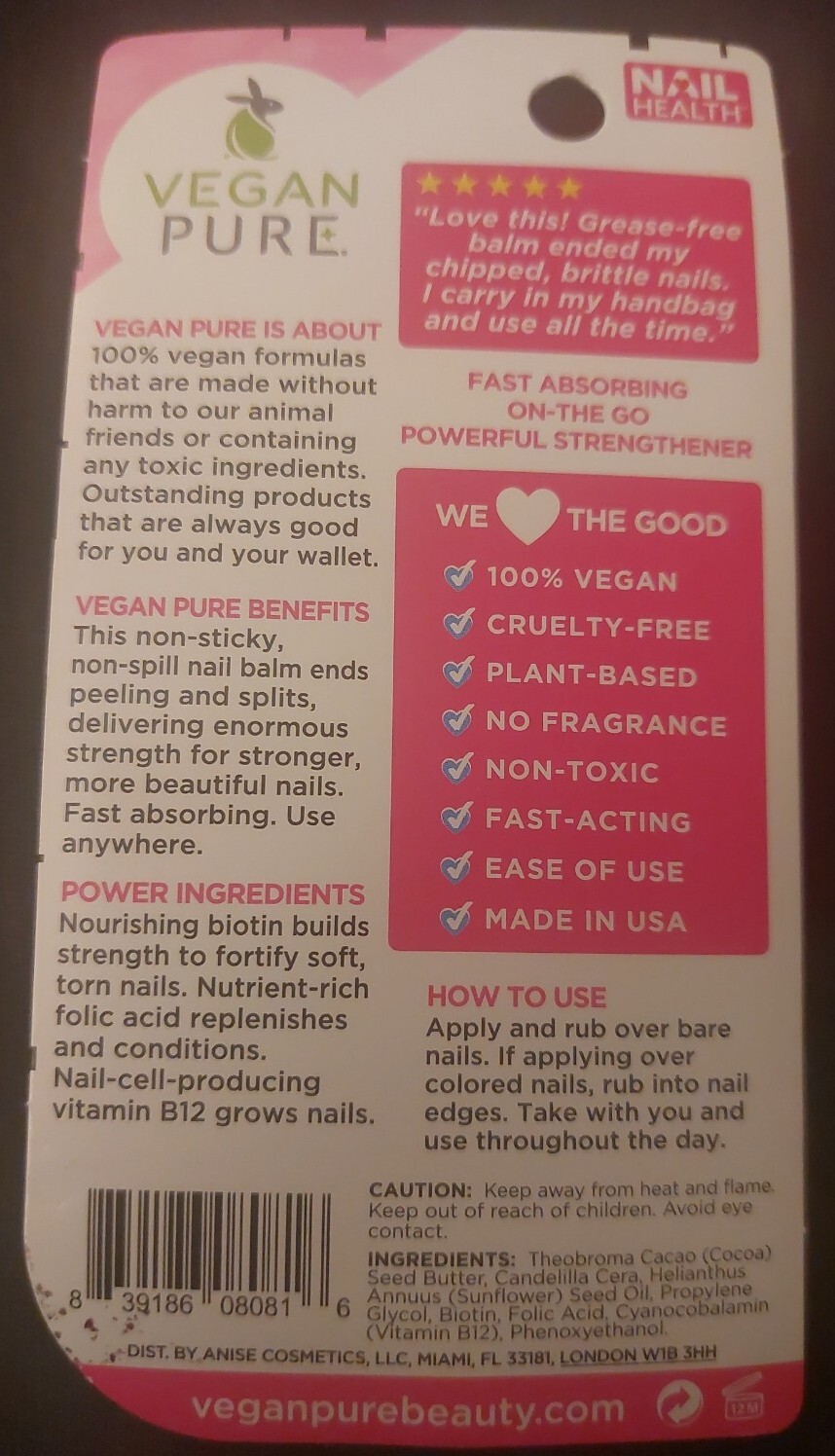 NEW! Nail-Aid Vegan Pure Biotin+Folic Acid+Vitamin B12 Ultra Strength Nail Balm