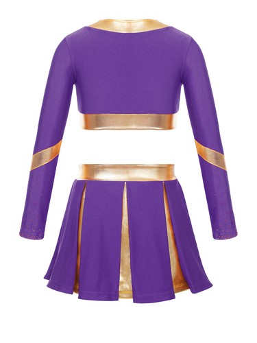 Kids Girls High School Uniform Fancy Dress Up Cheerleading Costume Long Sleeve - Picture 43 of 72