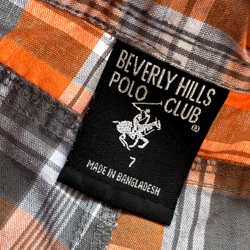 Beverly Hills Polo Club Shorts Boys Size 7 Kids Orange Plaid Bermuda Bottoms - Picture 3 of 5