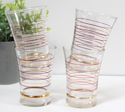 4 Verres Art Déco filets rouges et dorés - Picture 6 of 6
