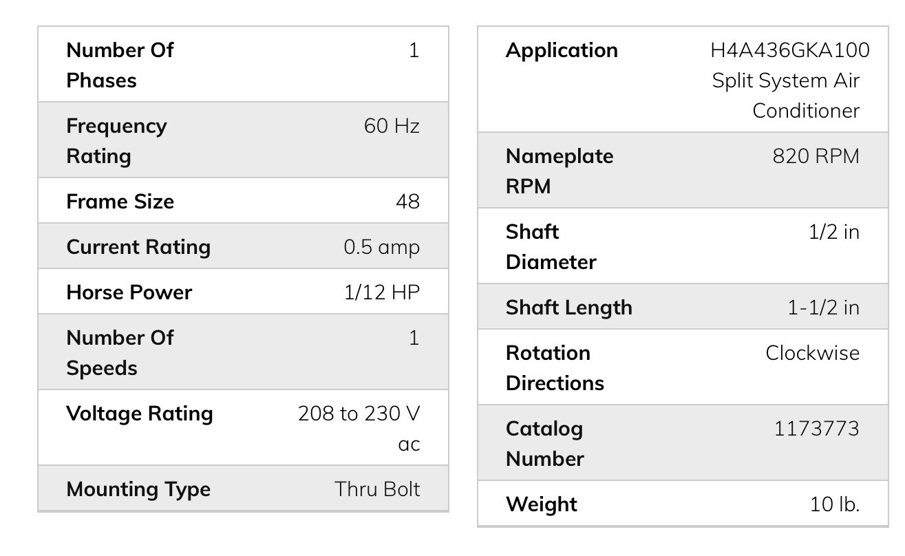ICP OEM Heil ComfortMaker 1173773 Condenser Fan Motor 1/12 HP 208230
