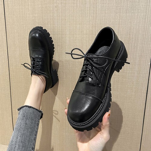Women Lace Up Block Heel Casual Round 