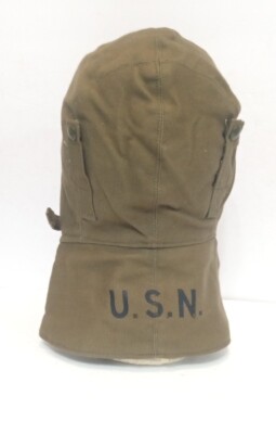 US WWII USN Winter Cloth Khaki Deck Helmet Hat 7-1/4 with Back 