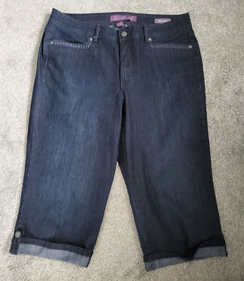 Women's Gloria Vanderbilt Skimmer Button Cuff Capri Stretch Blue Jeans Size 12