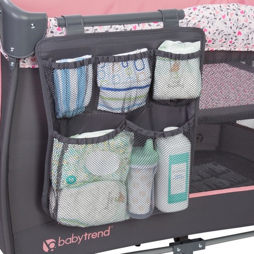 Baby Pack Play Playard Pink Grey Bassinet Infant Portable Crib Diaper Organizer - Picture 3 of 6