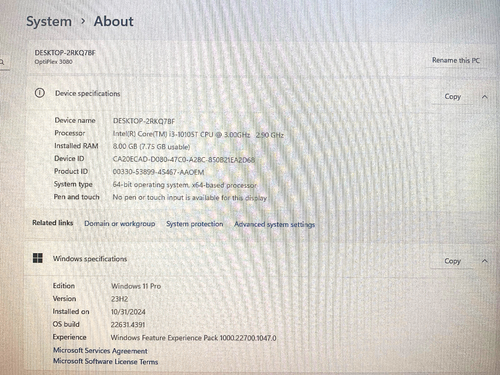 Dell OptiPlex 3080 SFF Desktop Computer i3-10105T 8GB 500GB HDD W11P XGT01 - Afbeelding 15 van 17