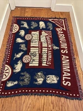 VTG Barnum's Animal Crackers Woven Throw Tapestry Blanket 51.5"x 56" Made USA