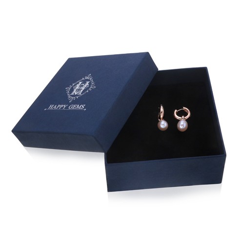 Pearl Charm Huggie Hoops Silver Earrings Rose Gold Plated - Picture 6 of 6