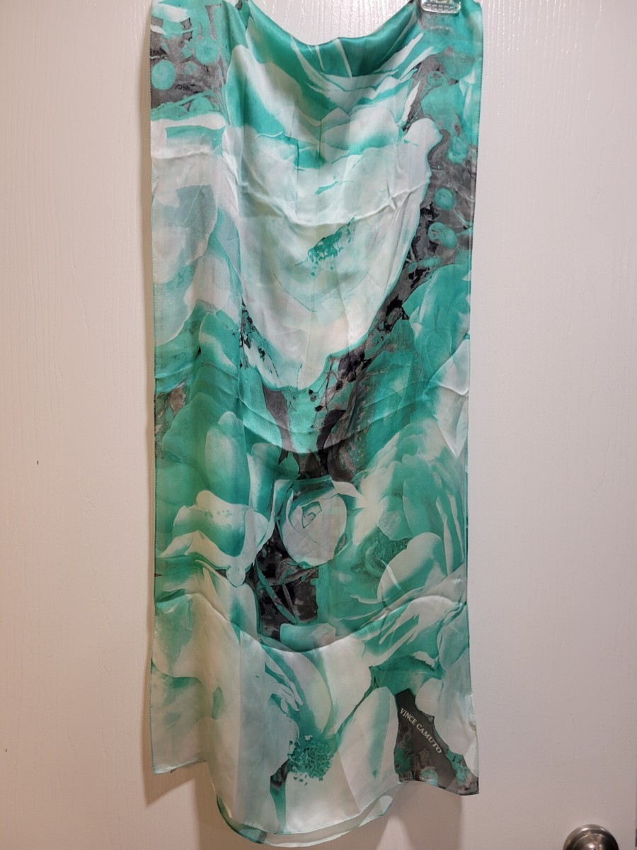 Vince Camuto Vintage Feminine Multicolor Green 100% Silk Oblong Scarf  72
