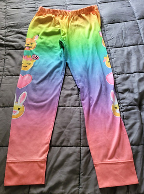 Justice Emoji Smilies Deer Heart Bunny Neon Rainbow Ombre PJ Pants Girls 10