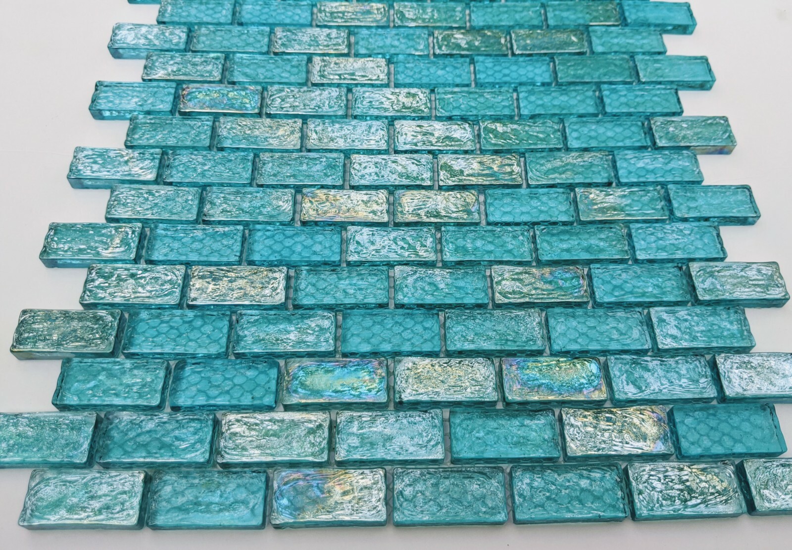Blue Iridescent Brick Glass Mosaic Tile eBay