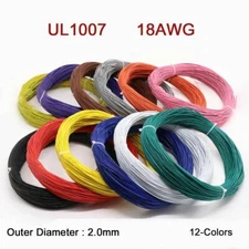 18AWG Flaxible Stranded Electronic Wire UL1007 PVC Cable O.D 2.0mm 12-Colors