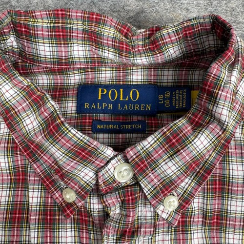 Polo Ralph Lauren Natural Stretch Button Down Poplin Shirt Plaid Boys Large L - Picture 4 of 12
