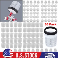 50 Pack 20-Ounce Disposable Paint Spray Gun Cup Liners and Lid System Kit Set