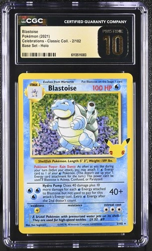 CGC 10 PRISTINE Blastoise 2/102 Celebrations Classic Collection Pokemon Card