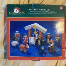 Kurt S. Adler Child’s First Nativity Set 12 Wooden Hand Carved & Painted Figures