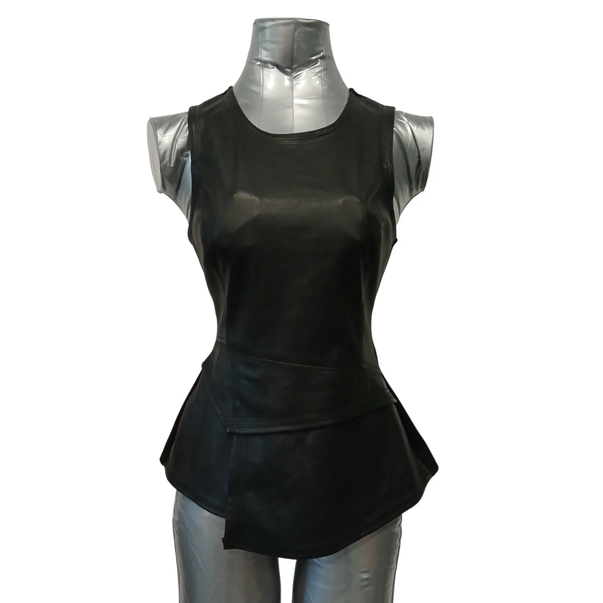chinese dress ladies Black Faux Leather Vest Style Mini Dress Romper main image 0
