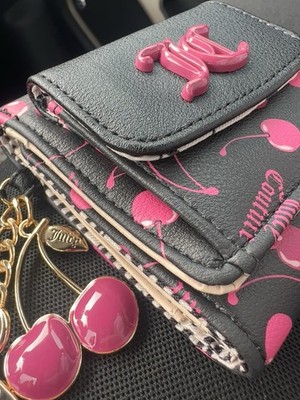 Juicy Couture Cherry On Top Mini Envelope Flap Wallet NWT Black