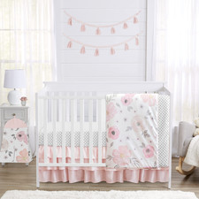 Sweet Jojo Designs 4-Piece Baby Crib Bedding Set Pink/Grey Boho Floral For