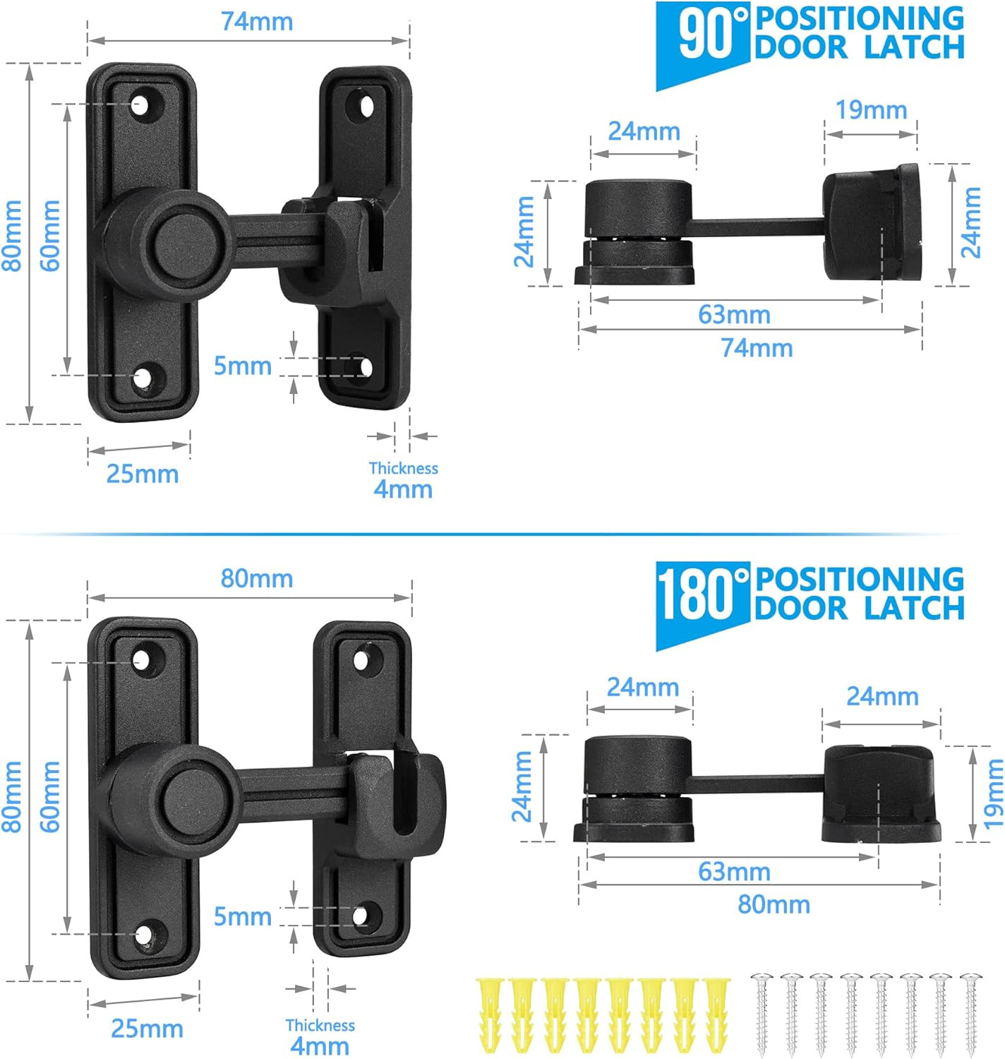 Sliding Barn Door Lock Latch Hardware, 90/180 Degree Dual Barn Gate Latches Slid