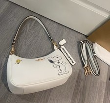 Coach x Peanuts Snoopy Woodstock White Shoulder Bag Zip, Detachable Strap Charm