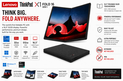NEW Lenovo ThinkPad X1 Fold 16.3'' OLED QHD Intel Core i7 32GB 512GB SSD Win11P