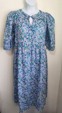 M&S blue floral print long cotton midi dress 20 cottage marks spencer