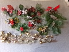 VTg. Lot Christmas Floral Greenery Crafts Sprays Picks Plastic Tie Ons Pine Cone