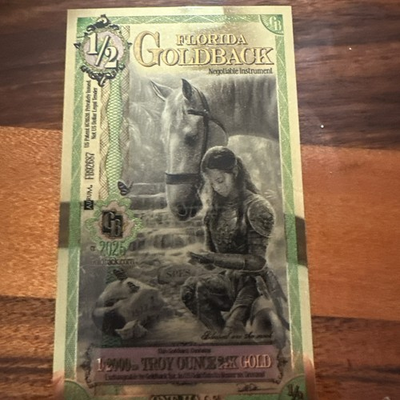 #ad #ad Florida 1 2 Goldbacks 2025 Gold Note 1 2000th Troy Oz 24K Goldback $5.50