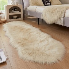 Faux Sheepskin Rug, Beige Ultra Soft Fluffy Shag Area Rug, 2 x 6 ft Faux Fur ...