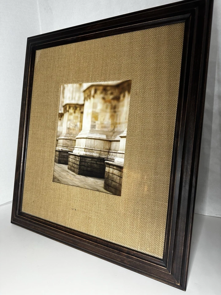 Marco de madera envejecida Pottery Barn 8 X 10 con borde de lona de tweed Foto 3 de 4