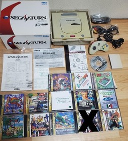 SEGA Saturn White Console HST-0014 Set w/ HORIPAD, Memory & 13 Games Japan