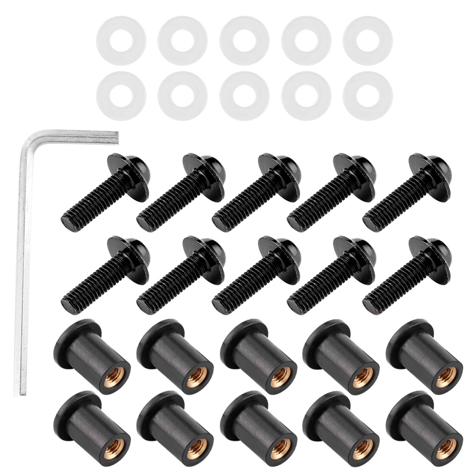 KitBlack 10pcs Motorcycle Windshield Nut Washers Universal Motorbike SG