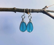 Sea Glass Earrings, Wire Wrapped Teardrop Earrings, Handmade, Beach Jewelry Sea
