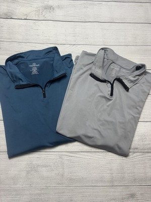 Real Essentials Pullover Mens Large Blue Gray Long Sleeve 1/4 Zip Top 2-Pack