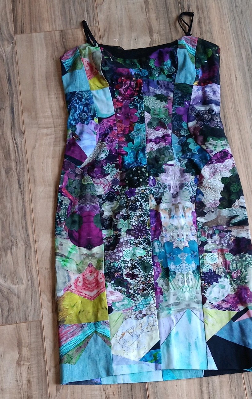 Multicolor Patchwork Sheath Dress Knee Length Str… - image 1