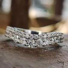 2 CT Round Cut Half Eternity VVS1 Moissanite Wedding Band Solid 14K White Gold